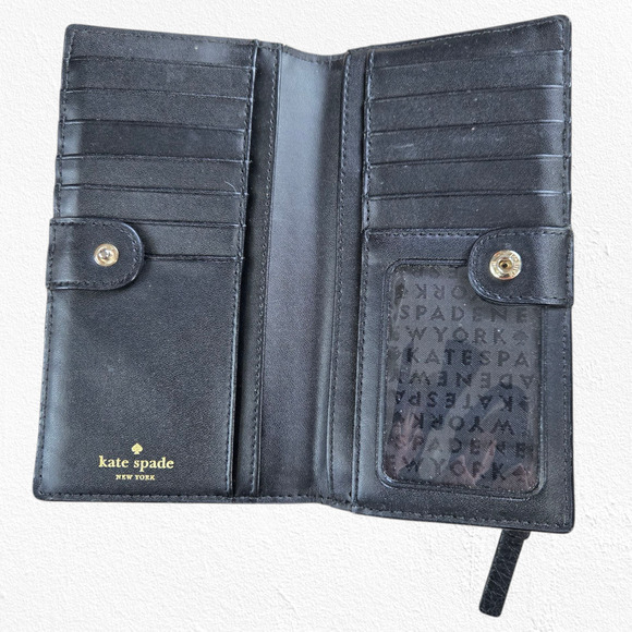 Kate Spade Wellesley Stacy Black Pebbled Leather Wallet Bifold Snap Closure - Picture 5 of 11